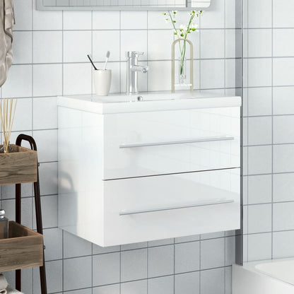 Bathroom Sink Cabinet With Built-In Basin High Gloss White