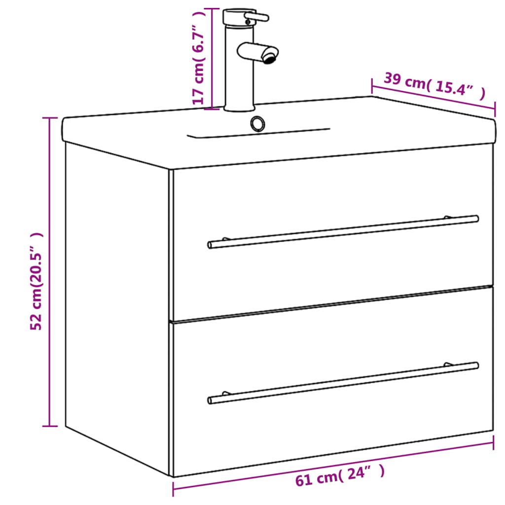 Bathroom Sink Cabinet With Built-In Basin High Gloss White