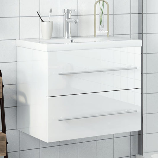 Bathroom Sink Cabinet With Built-In Basin High Gloss White