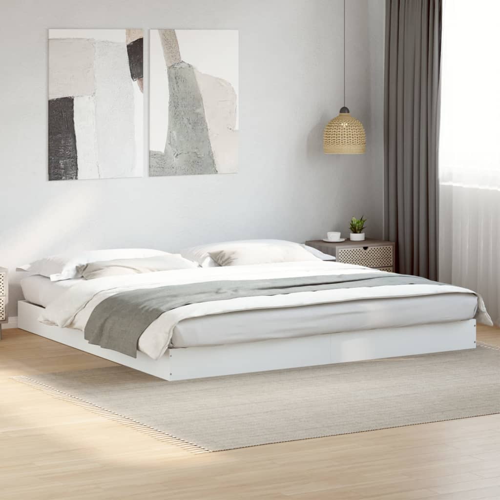 Bed Frame White 180X200 Cm Super King Engineered Wood