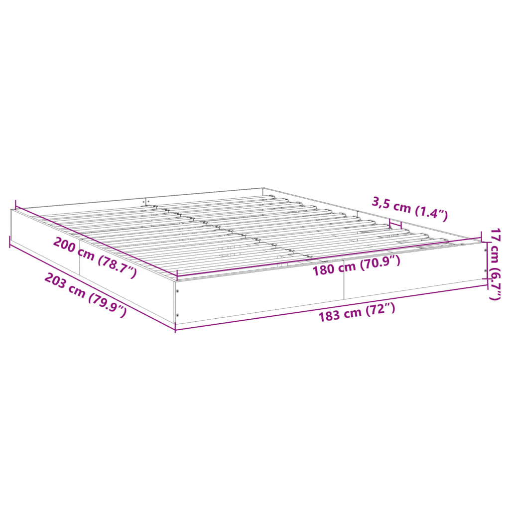 Bed Frame Black 180X200 Cm Super King Engineered Wood