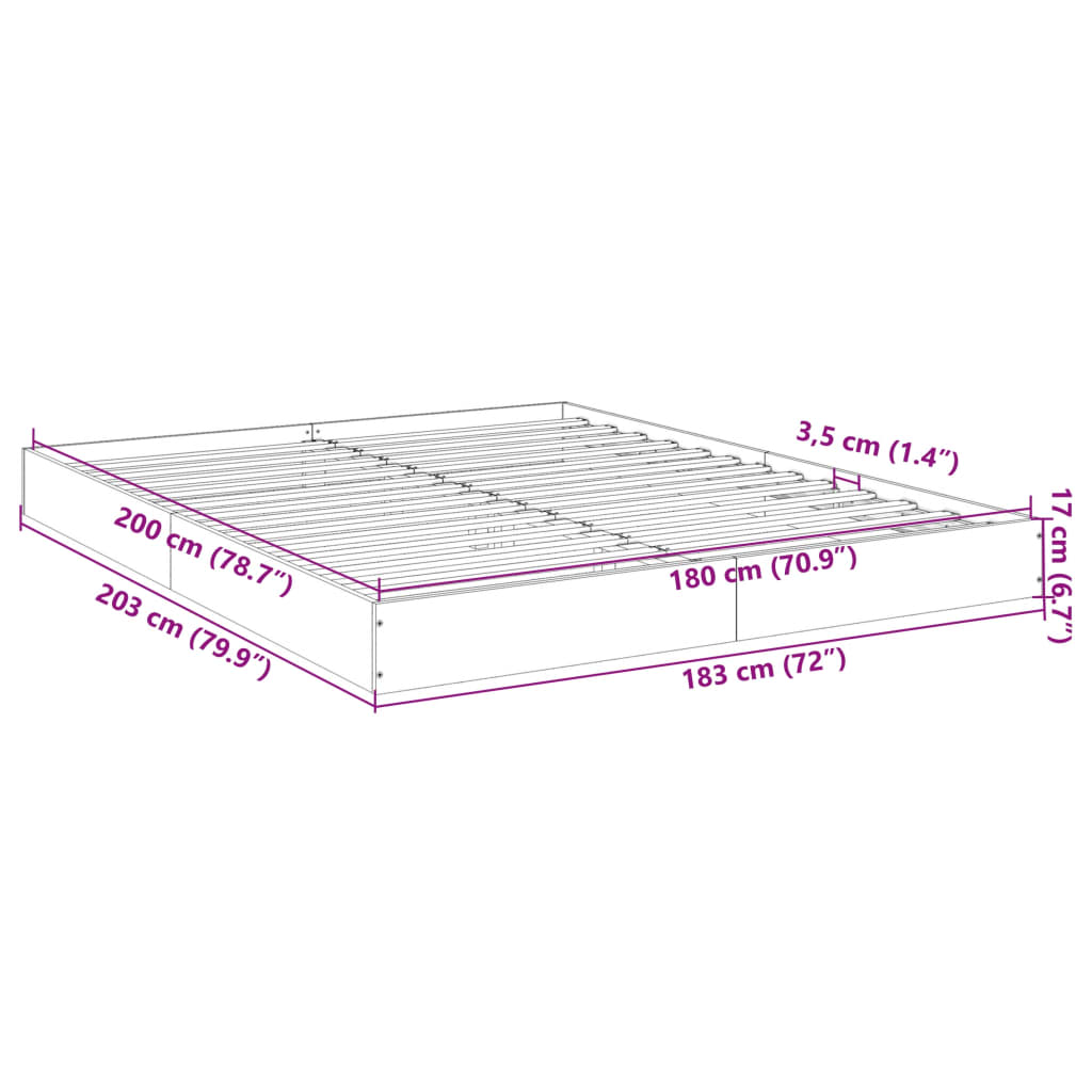 Bed Frame Smoked Oak 180X200 Cm Super King Engineered Wood