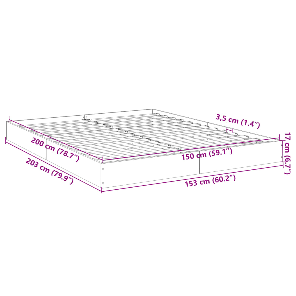 Bed Frame White 150X200 Cm King Size Engineered Wood