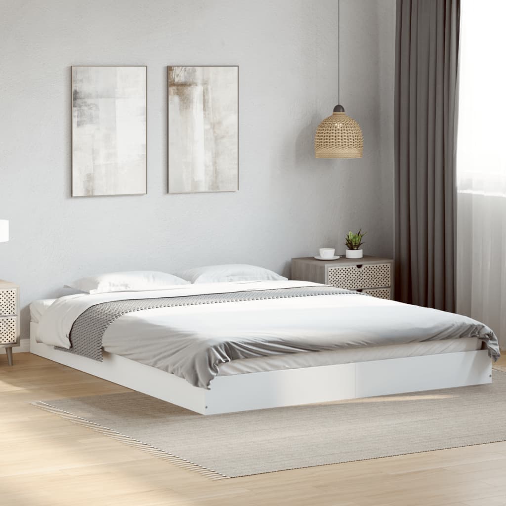 Bed Frame White 150X200 Cm King Size Engineered Wood