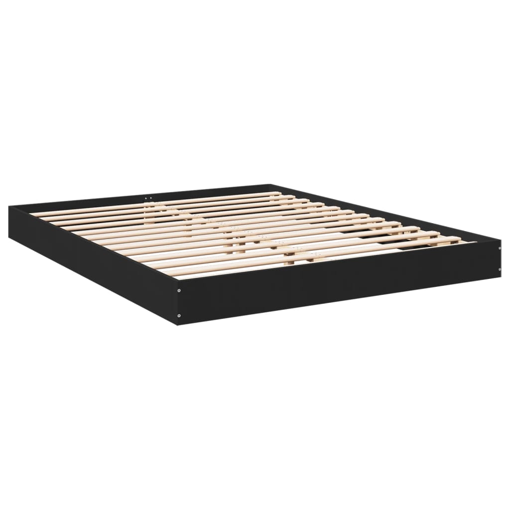 Bed Frame Black 150X200 Cm King Size Engineered Wood