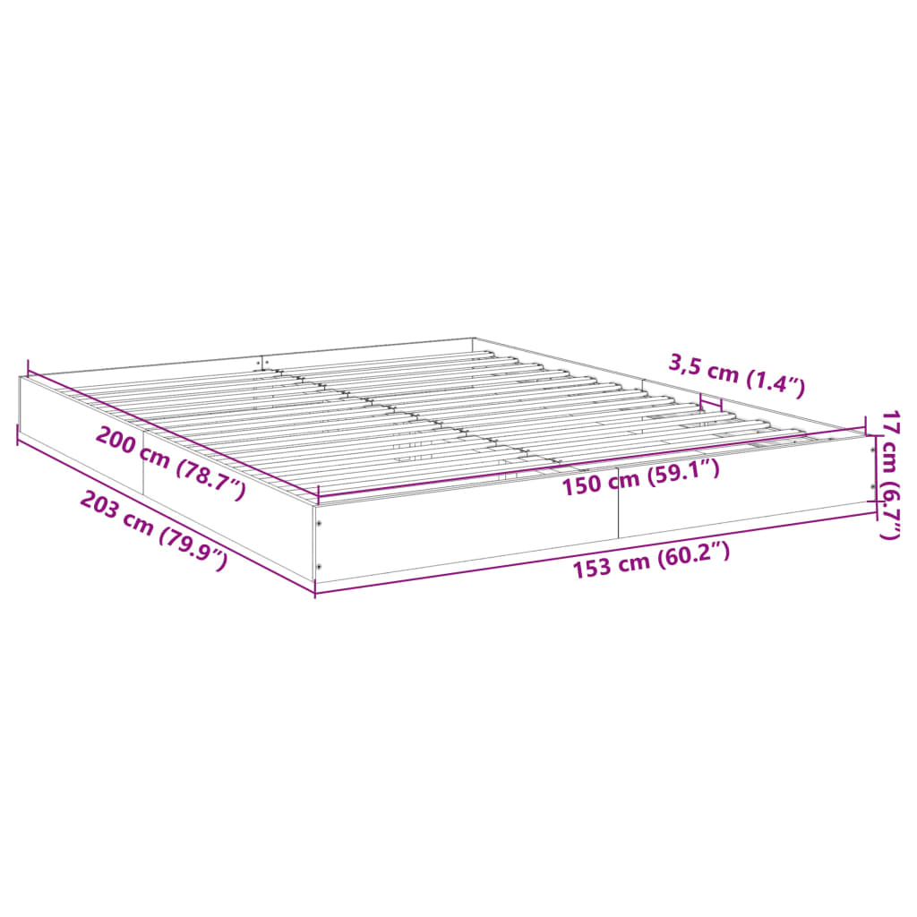 Bed Frame Black 150X200 Cm King Size Engineered Wood