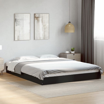 Bed Frame Black 150X200 Cm King Size Engineered Wood