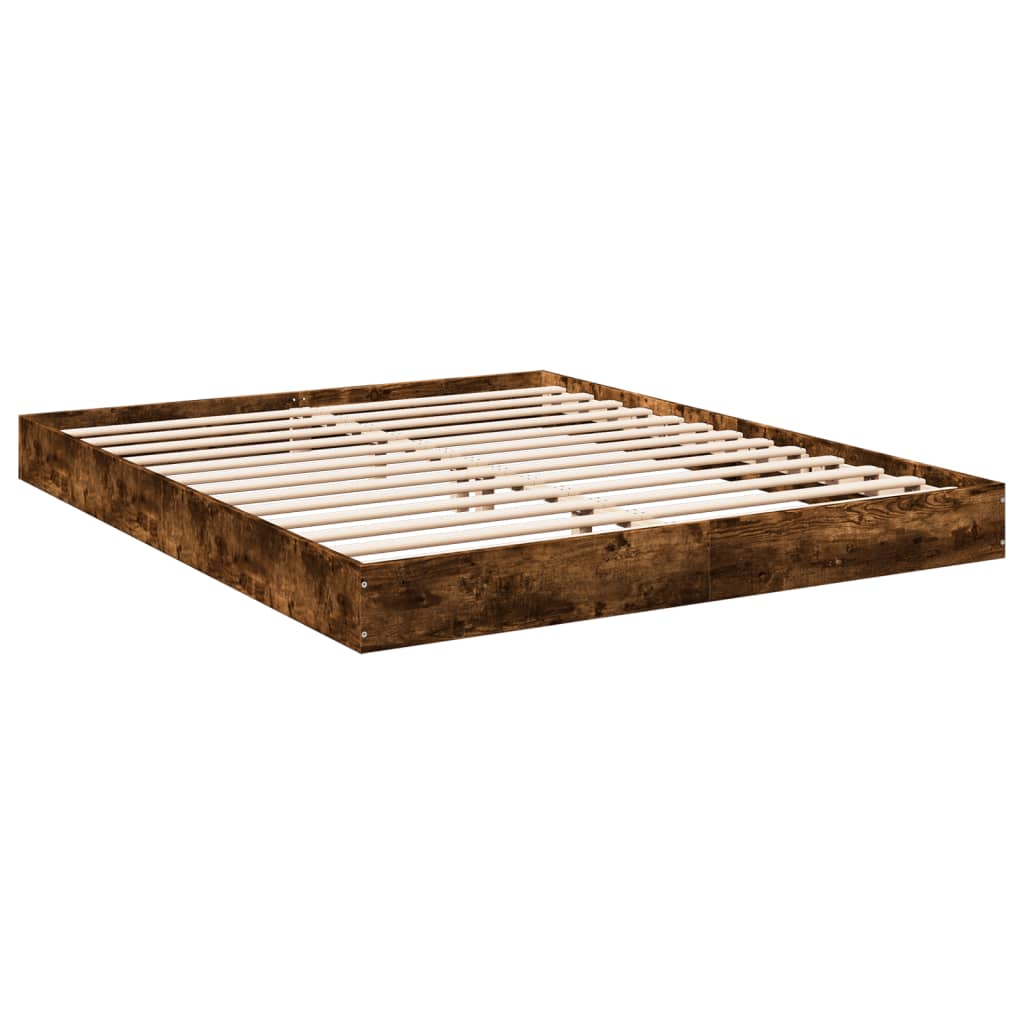 Bed Frame Smoked Oak 150X200 Cm King Size Engineered Wood