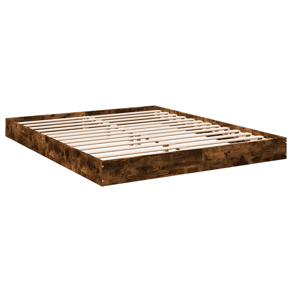 Bed Frame Smoked Oak 150X200 Cm King Size Engineered Wood