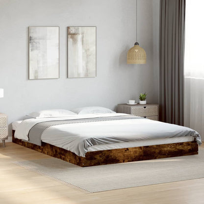 Bed Frame Smoked Oak 150X200 Cm King Size Engineered Wood