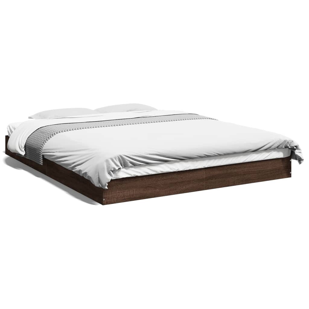 Bed Frame Brown Oak 150X200 Cm King Size Engineered Wood