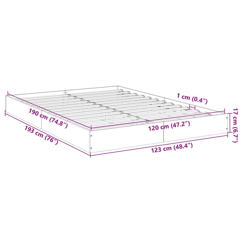 Bed Frame Black 120X190 Cm Small Double Engineered Wood