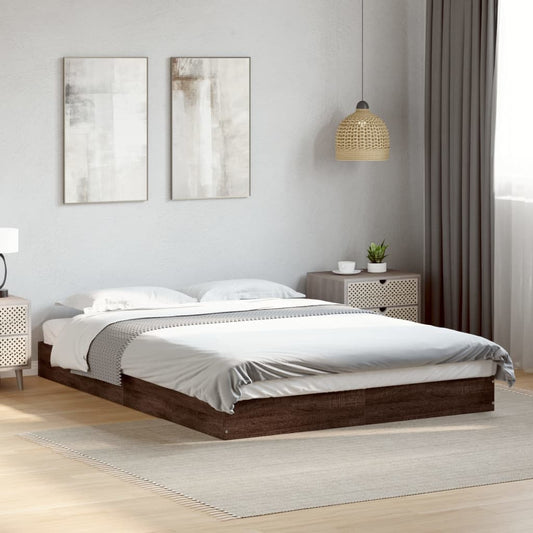 Bed Frame Without Mattress Brown Oak 120X190 Cm Small Double Engineered Wood