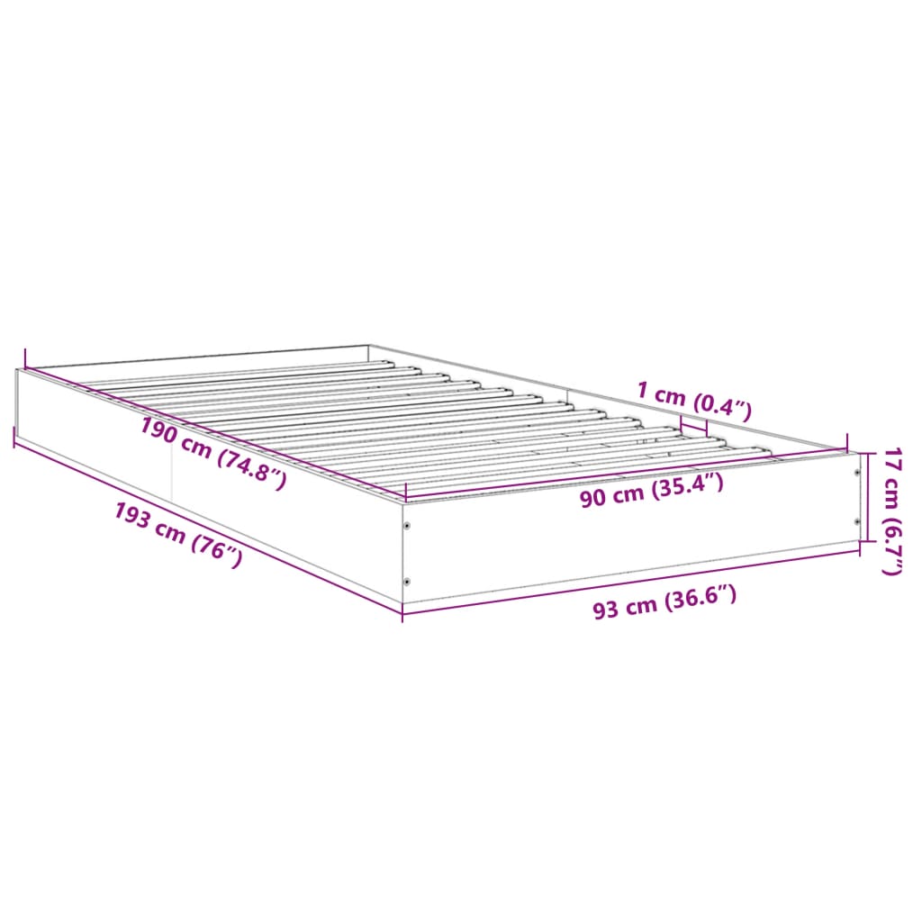 Bed Frame Smoked Oak 90X190 Cm Single Engineered Wood