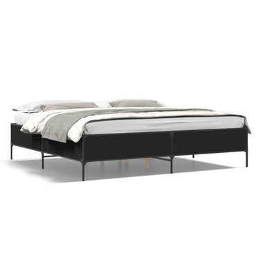 Bed Frame Black 200X200 Cm Engineered Wood And Metal