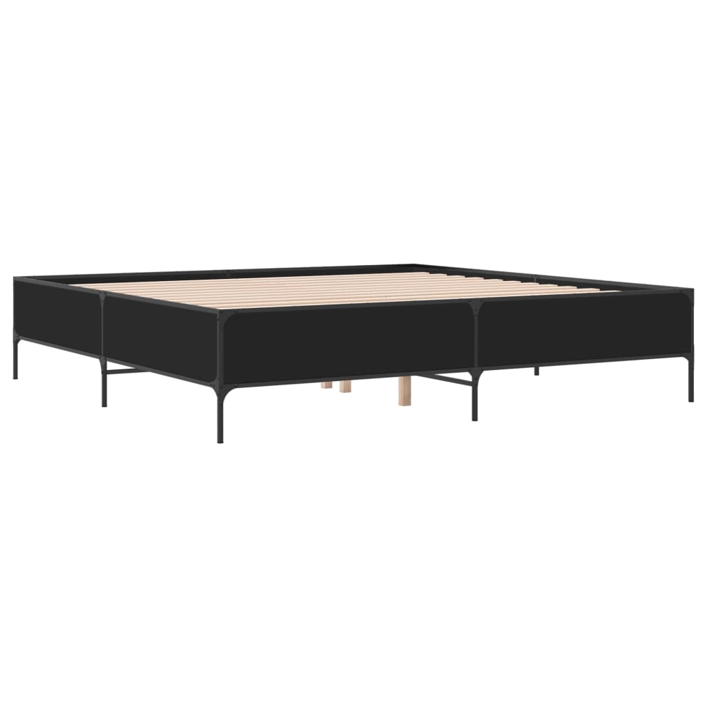 Bed Frame Black 200X200 Cm Engineered Wood And Metal