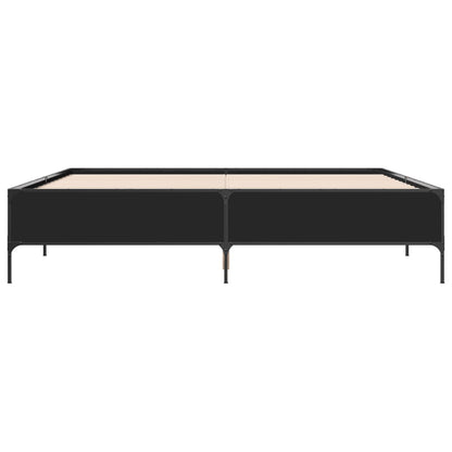 Bed Frame Black 200X200 Cm Engineered Wood And Metal