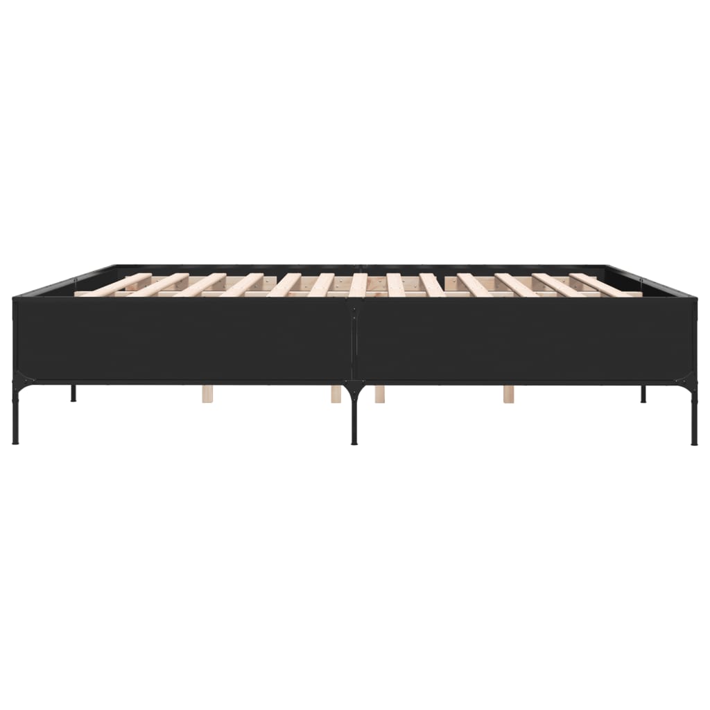 Bed Frame Black 200X200 Cm Engineered Wood And Metal