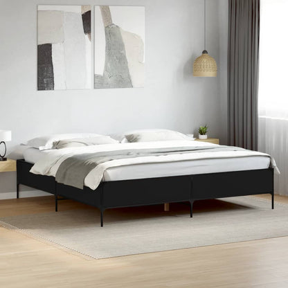 Bed Frame Black 200X200 Cm Engineered Wood And Metal