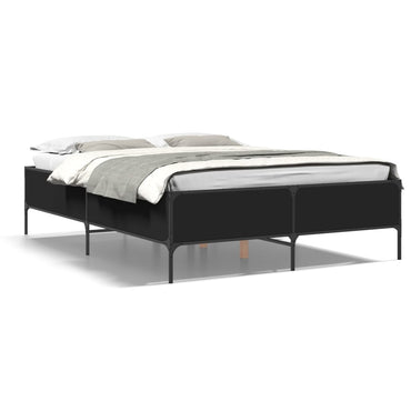 Bed Frame Black 160X200 Cm Engineered Wood And Metal