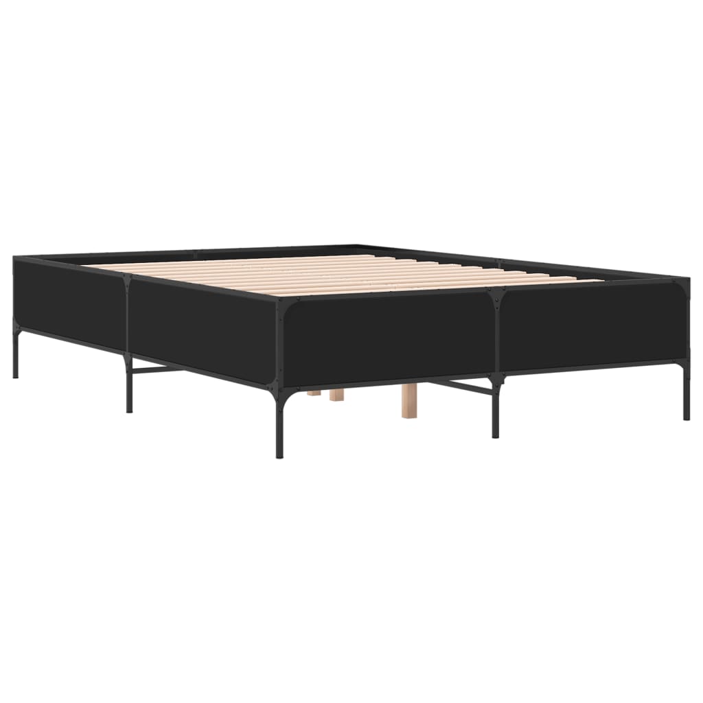 Bed Frame Black 160X200 Cm Engineered Wood And Metal