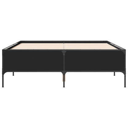 Bed Frame Black 160X200 Cm Engineered Wood And Metal