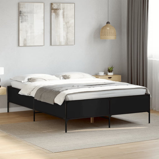 Bed Frame Black 160X200 Cm Engineered Wood And Metal