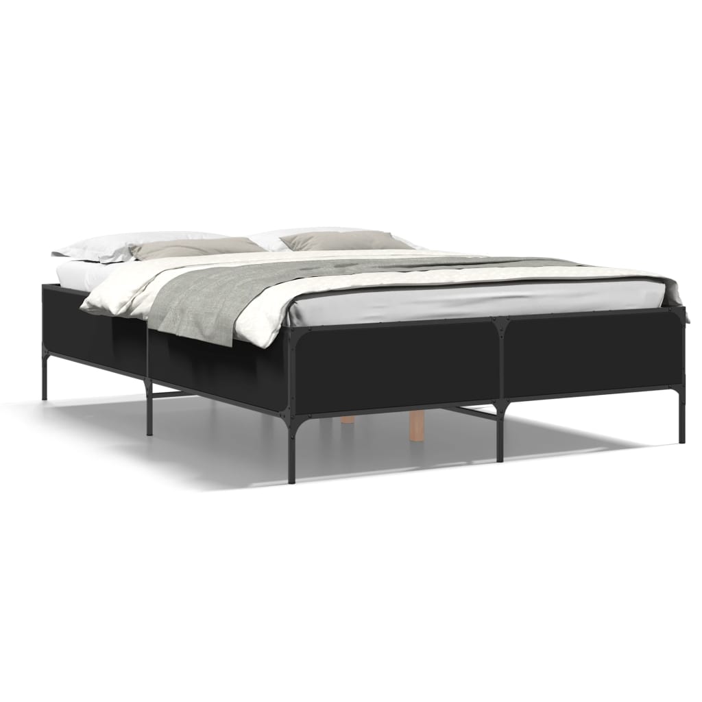 Bed Frame Black 135X190 Cm Double Engineered Wood And Metal