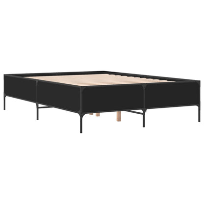 Bed Frame Black 135X190 Cm Double Engineered Wood And Metal