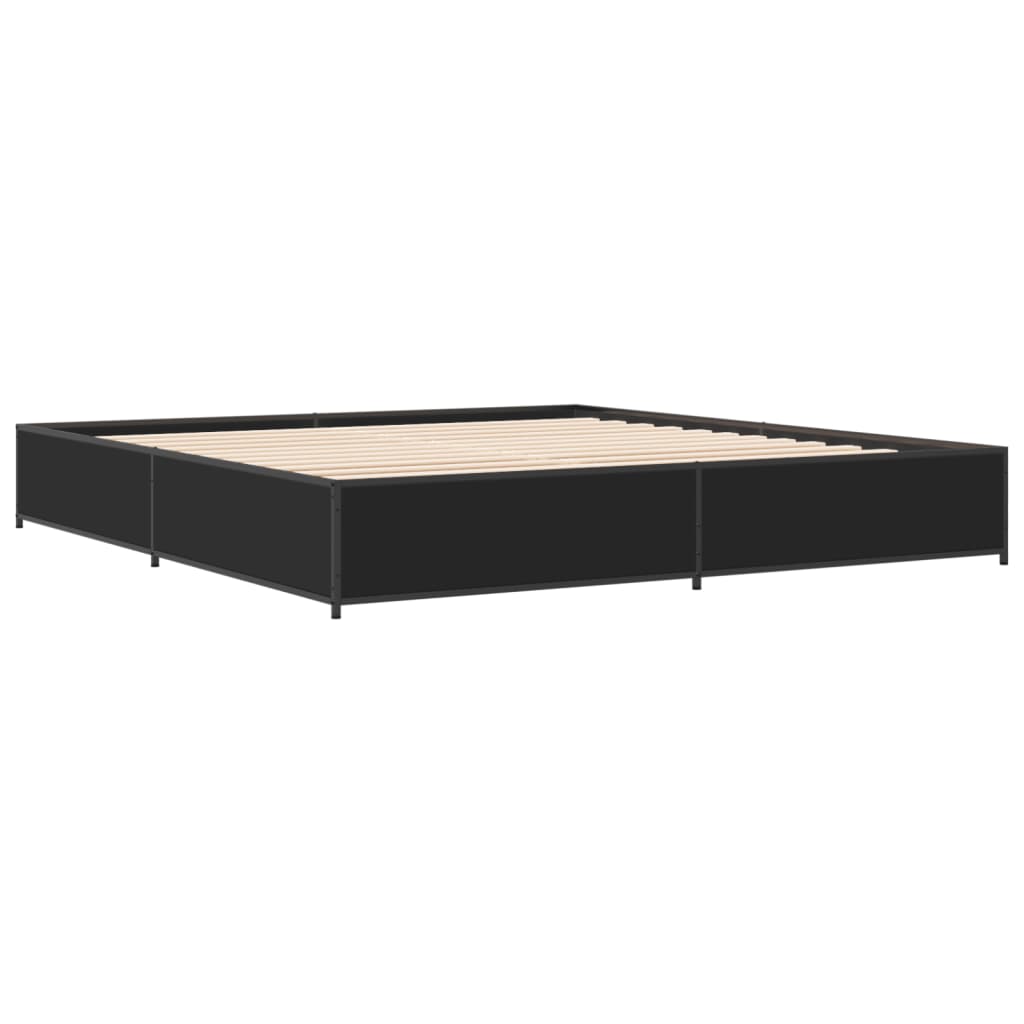 Bed Frame Black 200X200 Cm Engineered Wood And Metal