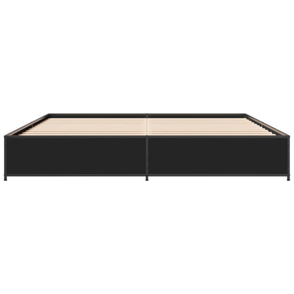 Bed Frame Black 200X200 Cm Engineered Wood And Metal