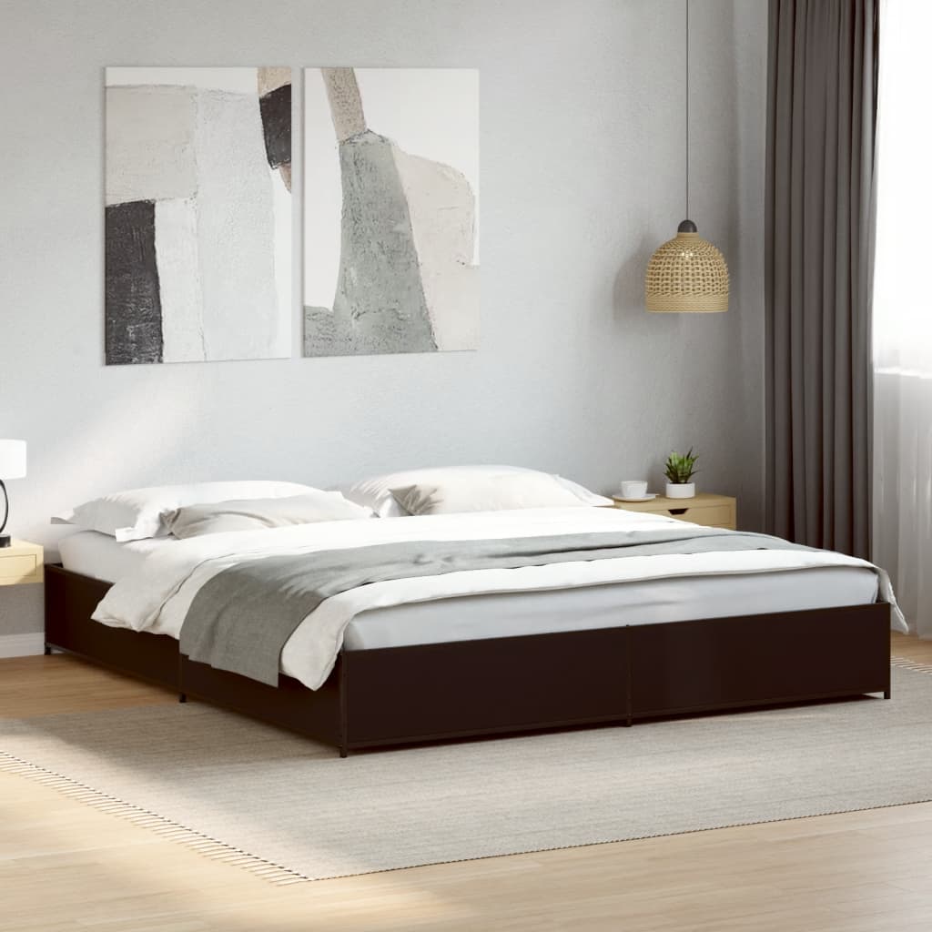 Bed Frame Black 200X200 Cm Engineered Wood And Metal