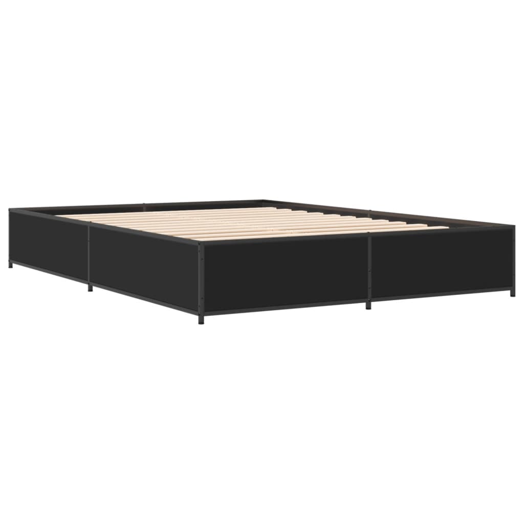 Bed Frame Black 150X200 Cm King Size Engineered Wood And Metal