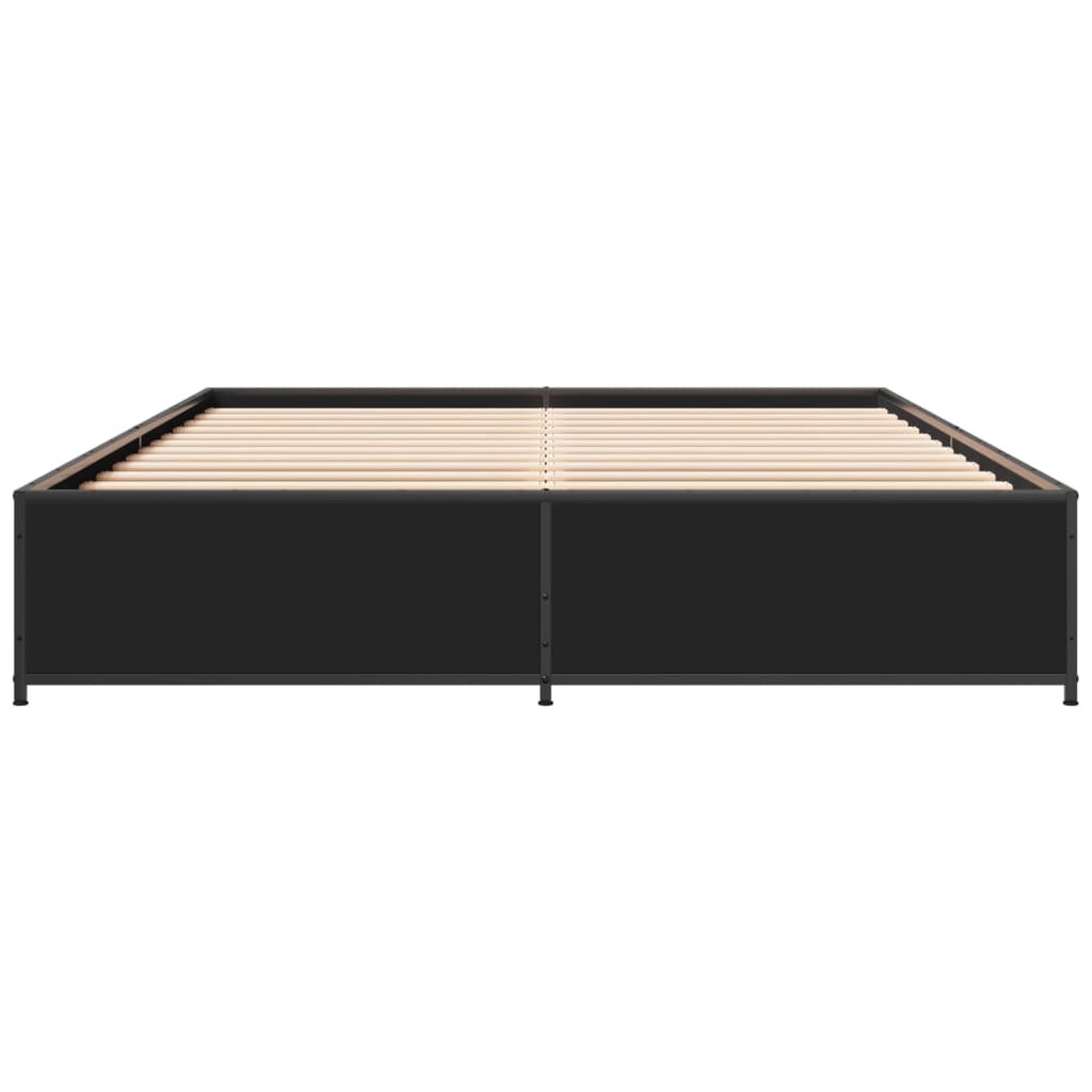 Bed Frame Black 150X200 Cm King Size Engineered Wood And Metal