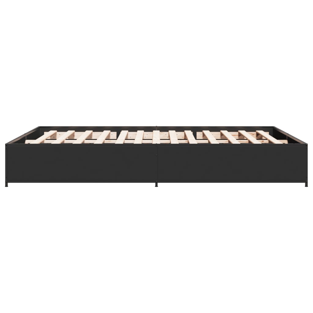 Bed Frame Black 150X200 Cm King Size Engineered Wood And Metal