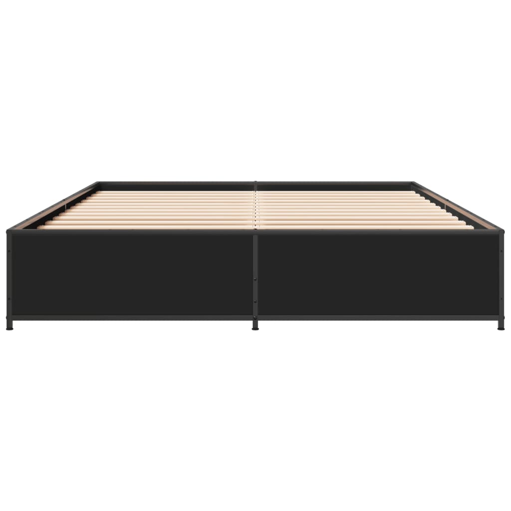 Bed Frame Black 140X200 Cm Engineered Wood And Metal