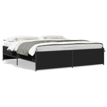 Bed Frame Black 200X200 Cm Engineered Wood And Metal