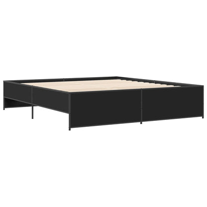 Bed Frame Black 200X200 Cm Engineered Wood And Metal