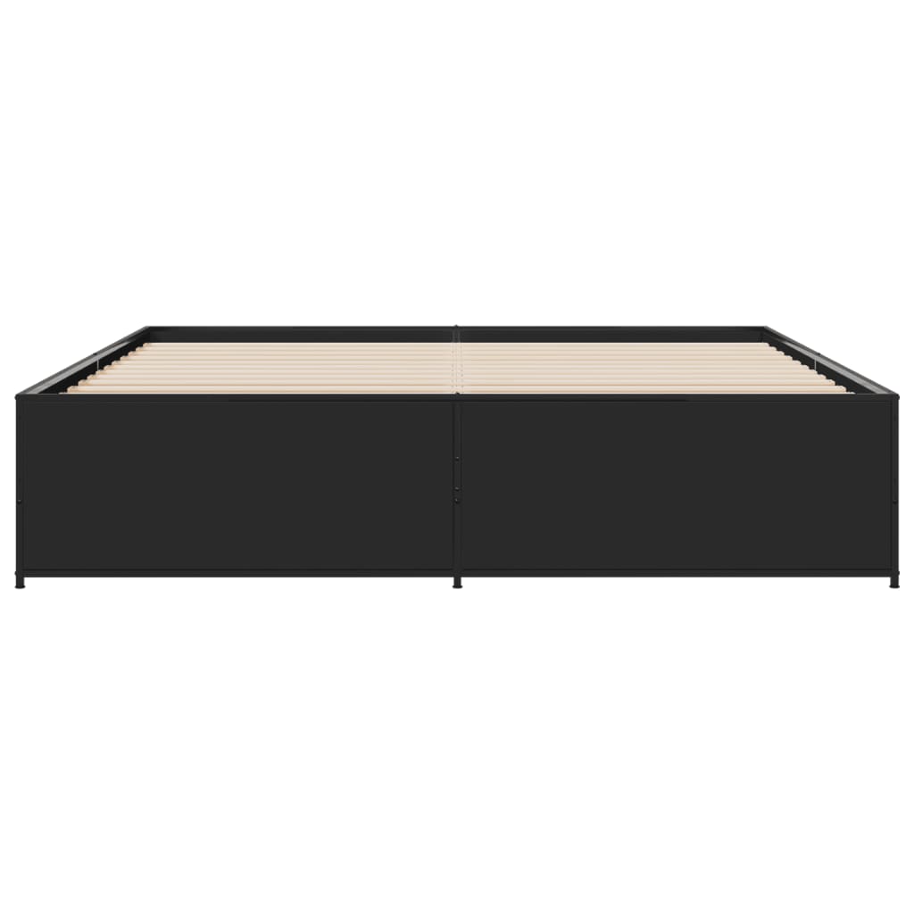 Bed Frame Black 200X200 Cm Engineered Wood And Metal