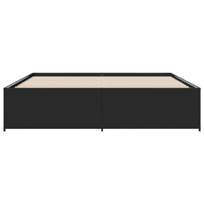 Bed Frame Black 200X200 Cm Engineered Wood And Metal