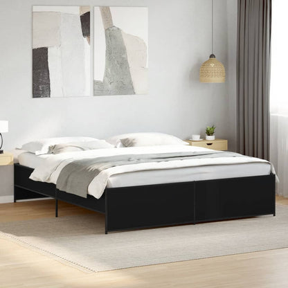 Bed Frame Black 200X200 Cm Engineered Wood And Metal