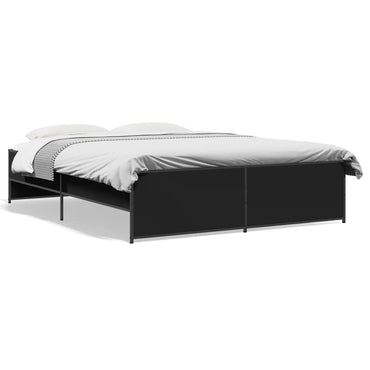 Bed Frame Black 160X200 Cm Engineered Wood And Metal