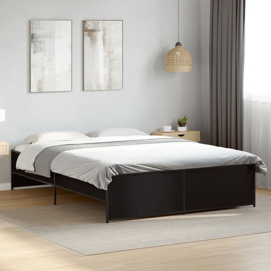 Bed Frame Black 160X200 Cm Engineered Wood And Metal