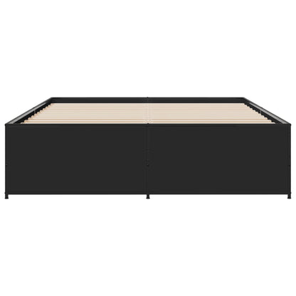 Bed Frame Black 150X200 Cm King Size Engineered Wood And Metal