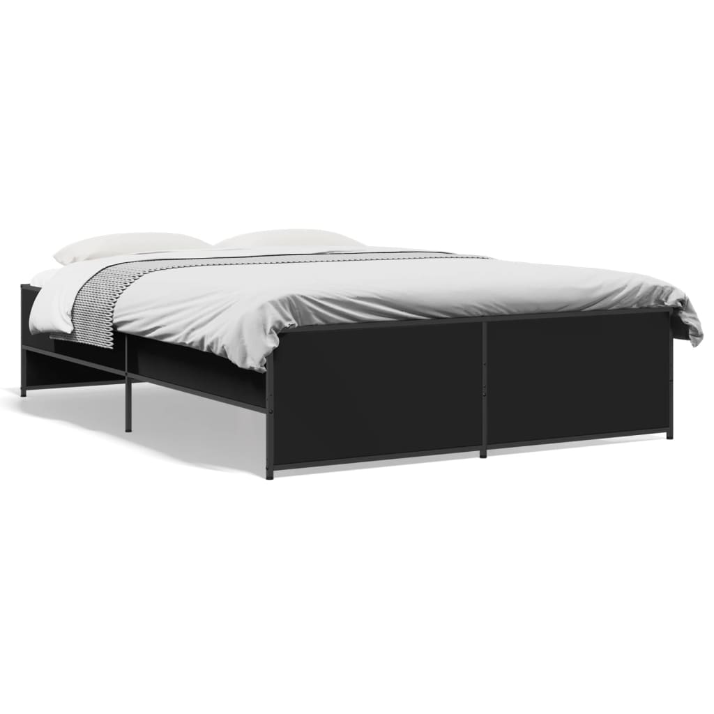 Bed Frame Black 135X190 Cm Double Engineered Wood And Metal