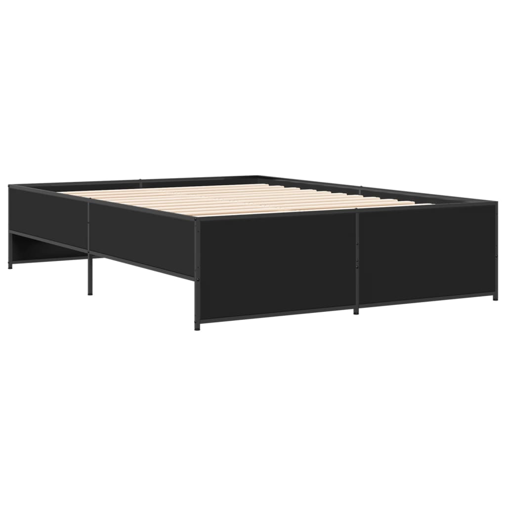 Bed Frame Black 135X190 Cm Double Engineered Wood And Metal