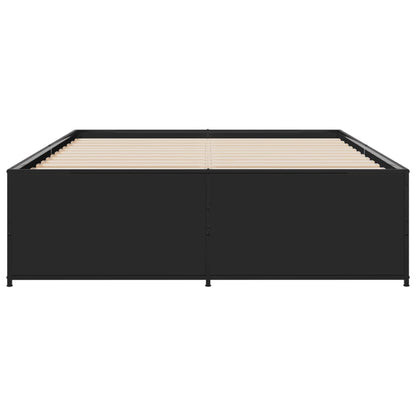 Bed Frame Black 135X190 Cm Double Engineered Wood And Metal