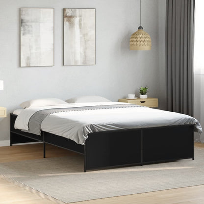 Bed Frame Black 135X190 Cm Double Engineered Wood And Metal