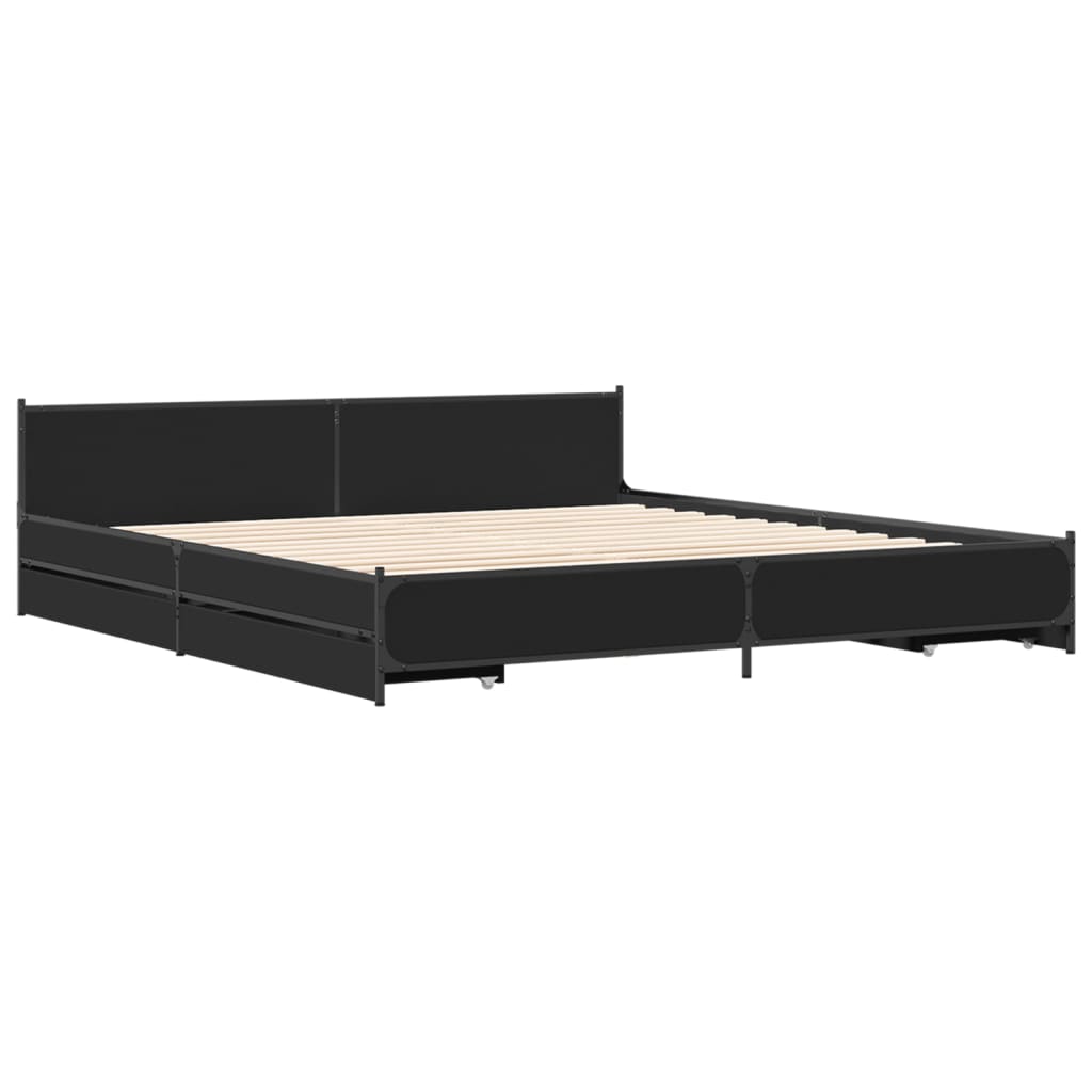 Bed Frame With Drawers Black 180X200 Cm Super King Engineered Wood