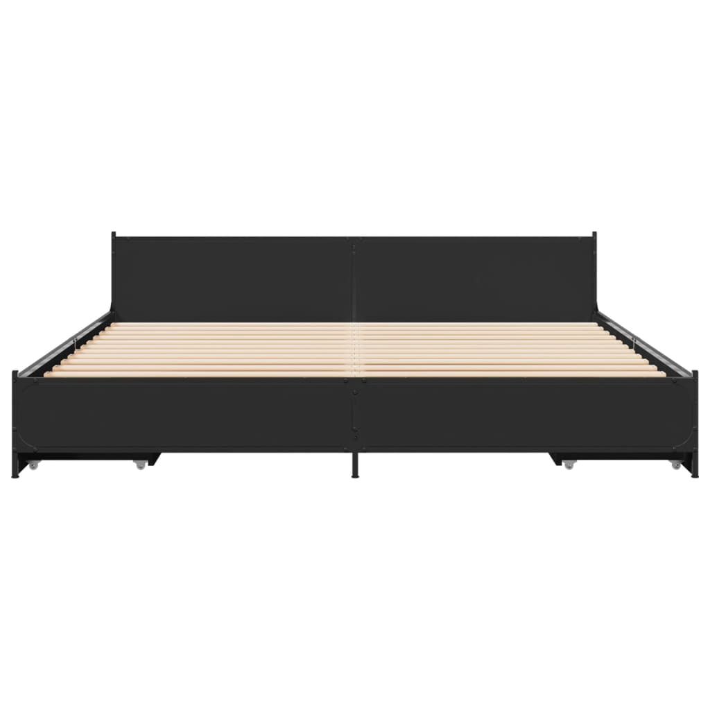 Bed Frame With Drawers Black 180X200 Cm Super King Engineered Wood